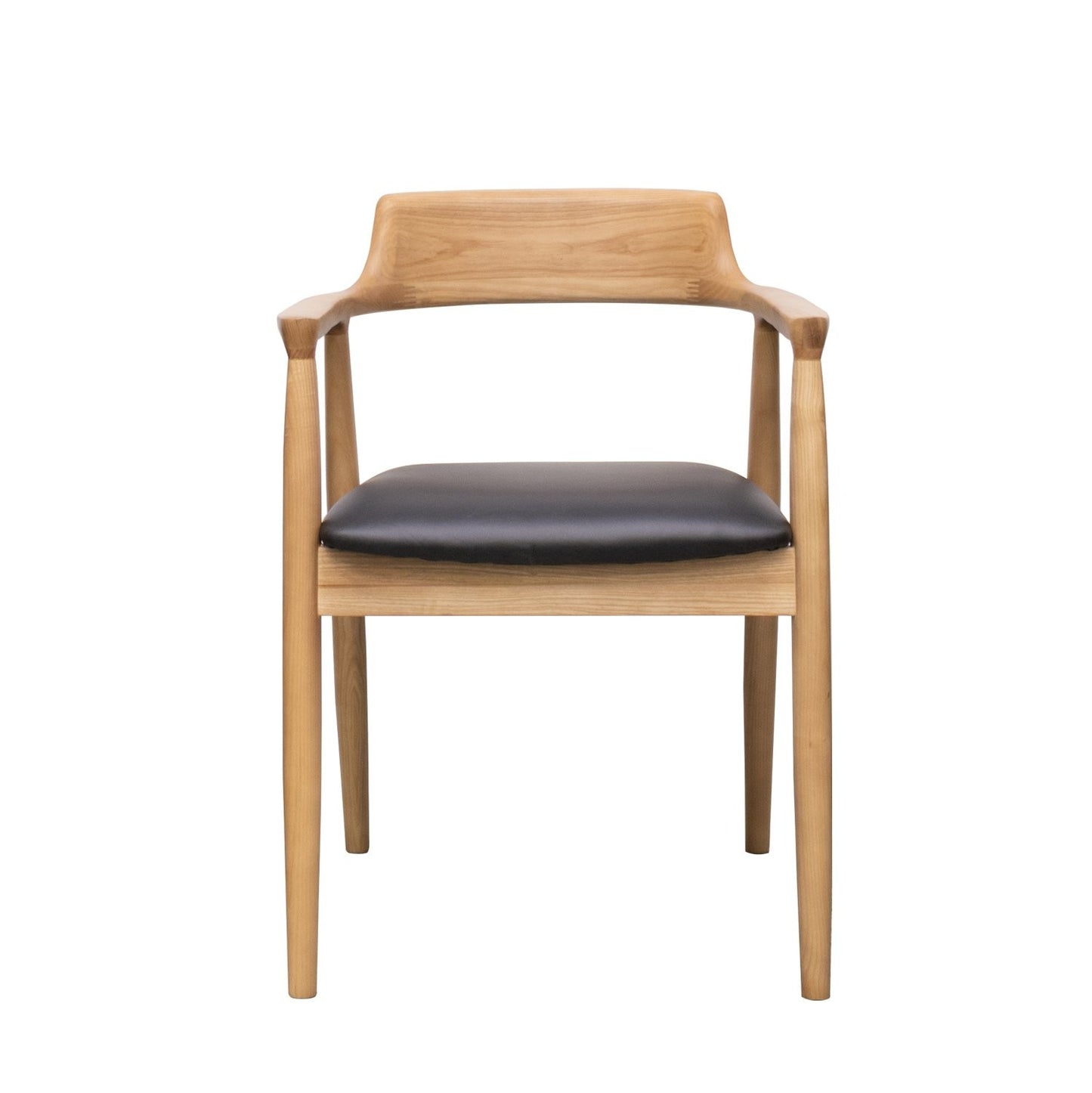 EALING DINING CHAIR NATURAL FRAME, BLACK LEATHER