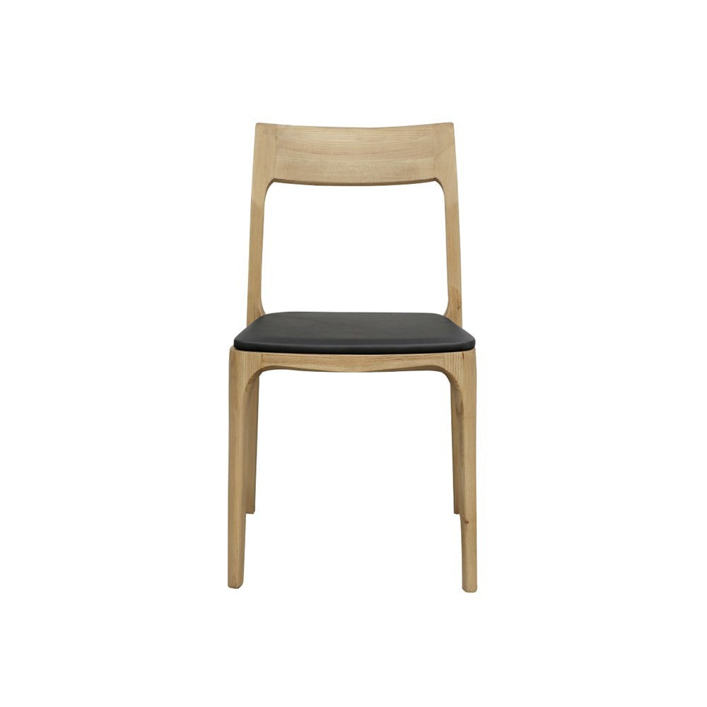 COOPER STACKABLE DINING CHAIR - NATURAL FRAME / BLACK LEATHER