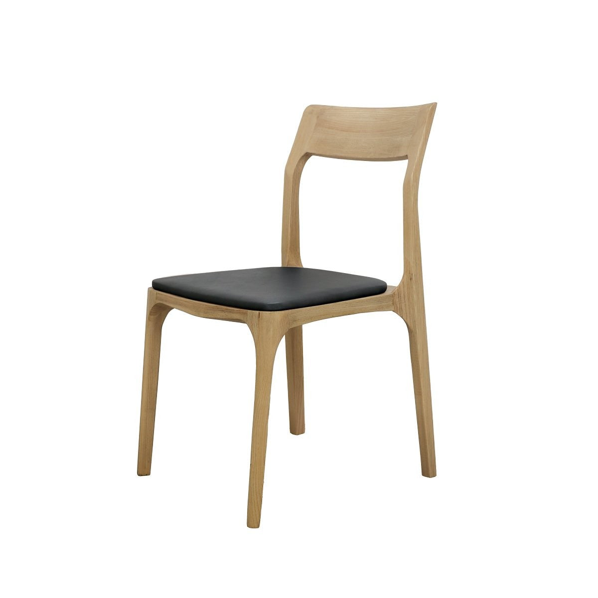 COOPER STACKABLE DINING CHAIR - NATURAL FRAME / BLACK LEATHER