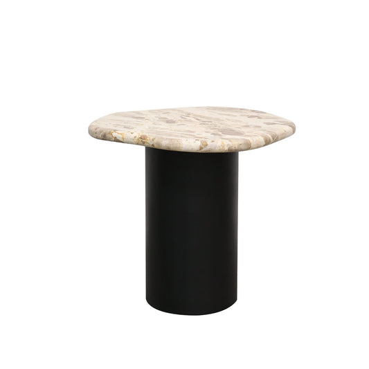 side table black base beige stone top