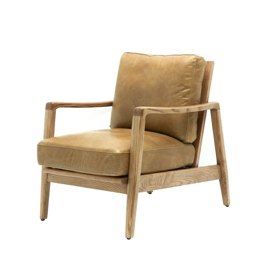 leather tan armchair wood