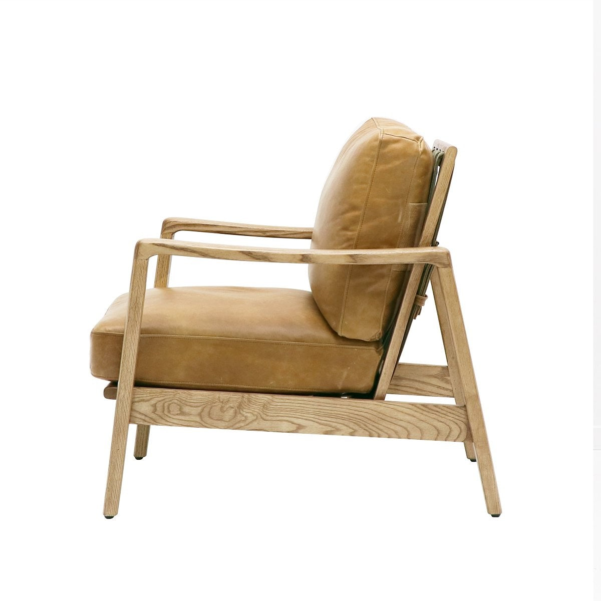 armchair leather tan wood