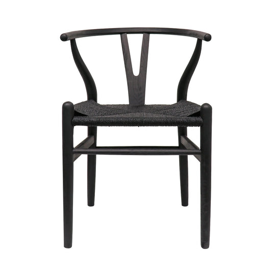 Black wood dining chair rattan seat