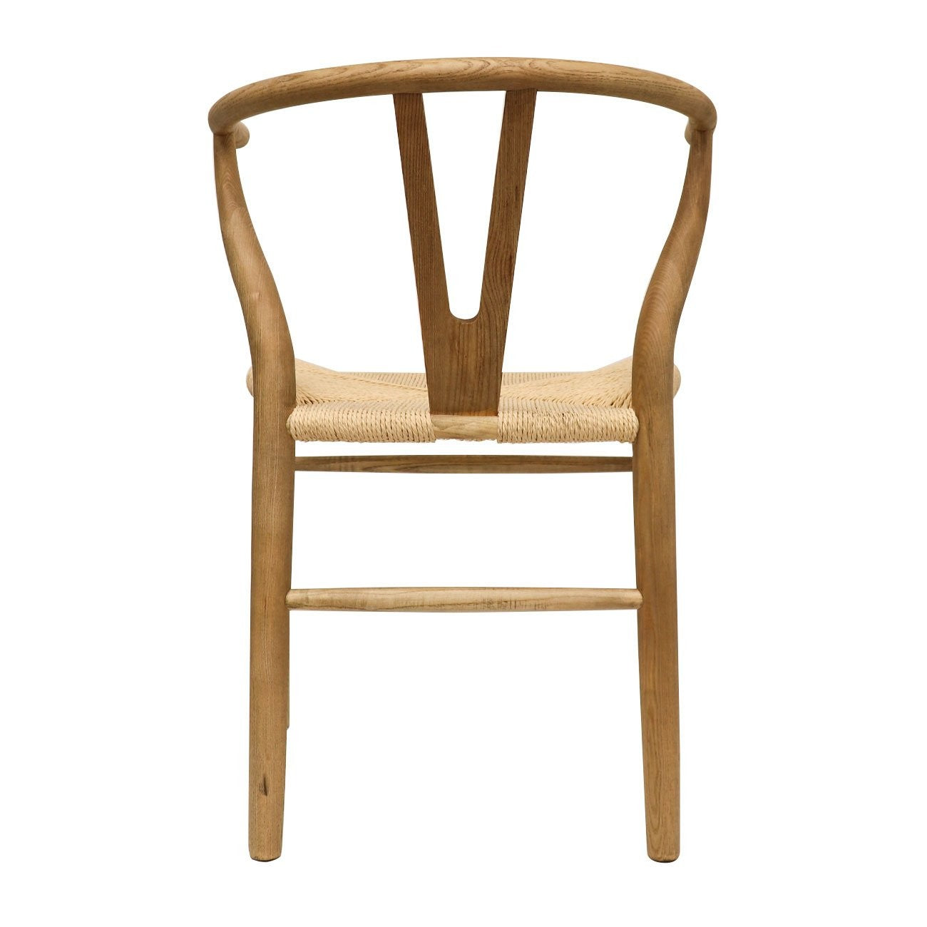 wood chair with rattan seat back view