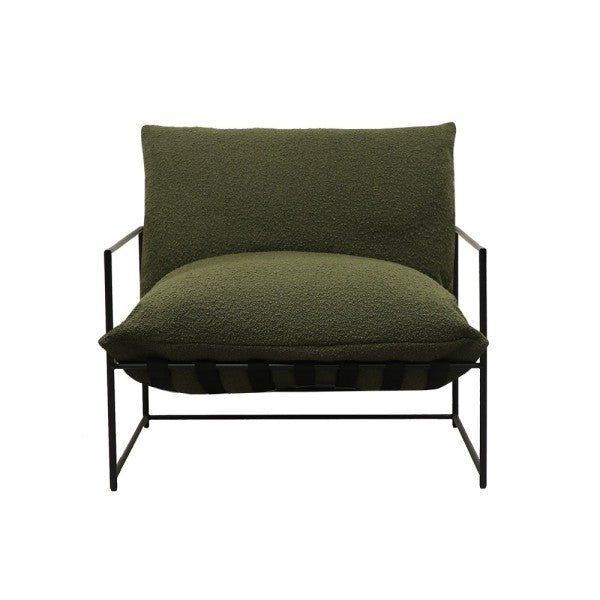 green boucle armchair