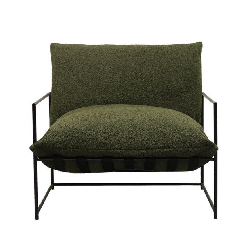 green boucle armchair