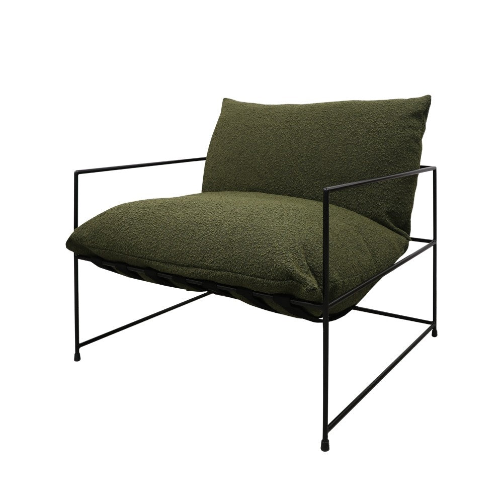 green boucle armchair