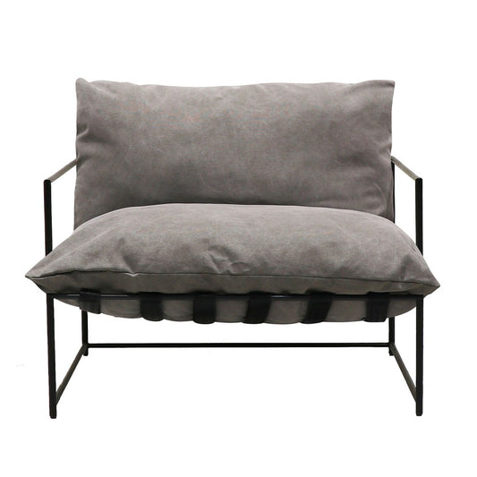 grey armchair with black steel legs