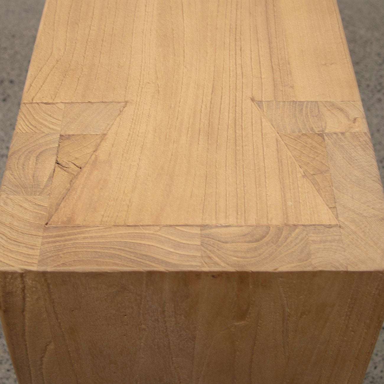 close up elm wood console