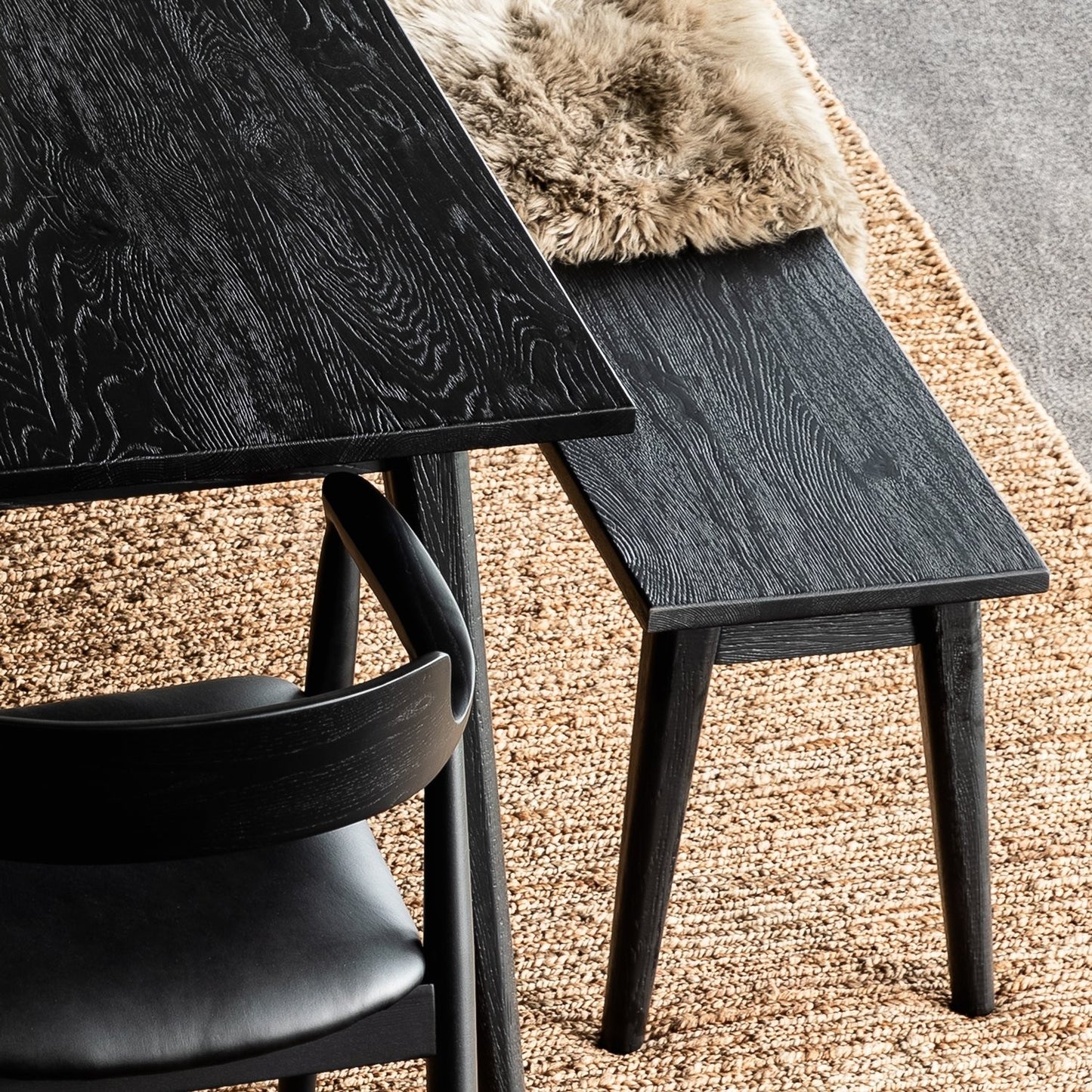 VAASA OAK DINING TABLE MATTE BLACK: 2200x900x760mm